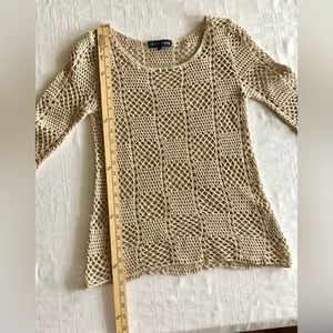 LOUIS WANG Crocheted Sweater, Beige/Tan, long sleeved